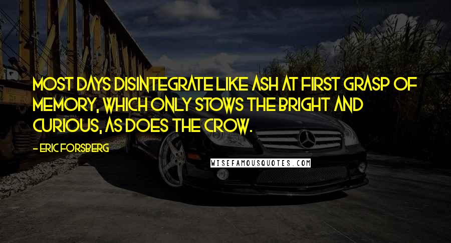 Eric Forsberg Quotes: Most days disintegrate like ash at first grasp of memory, which only stows the bright and curious, as does the crow.