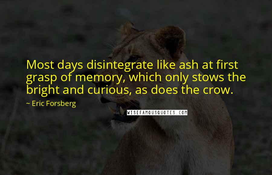 Eric Forsberg Quotes: Most days disintegrate like ash at first grasp of memory, which only stows the bright and curious, as does the crow.