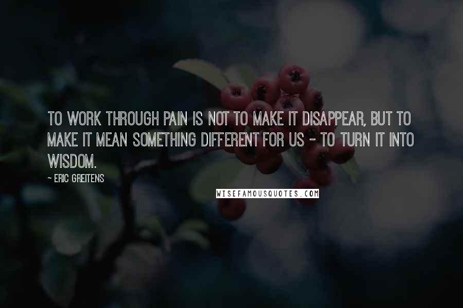 Eric Greitens Quotes: To work through pain is not to make it disappear, but to make it mean something different for us - to turn it into wisdom.