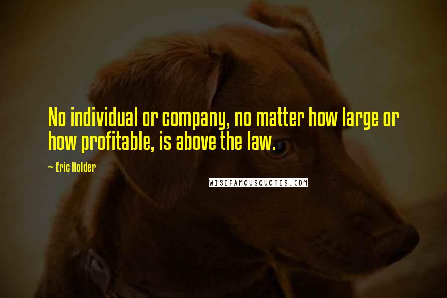 Eric Holder Quotes: No individual or company, no matter how large or how profitable, is above the law.
