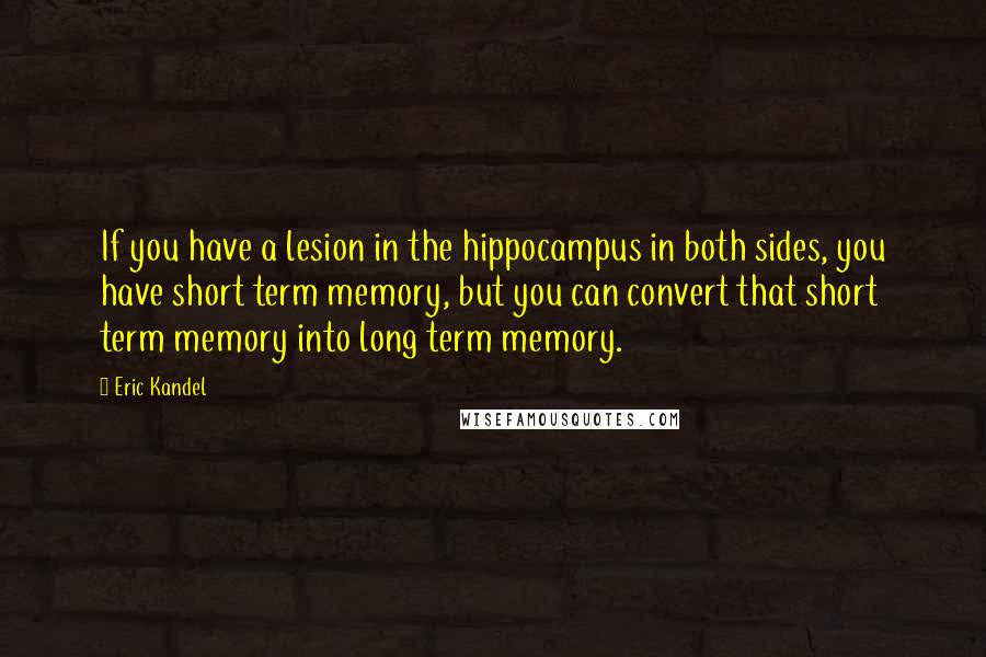 Eric Kandel Quotes: If you have a lesion in the hippocampus in both sides, you have short term memory, but you can convert that short term memory into long term memory.