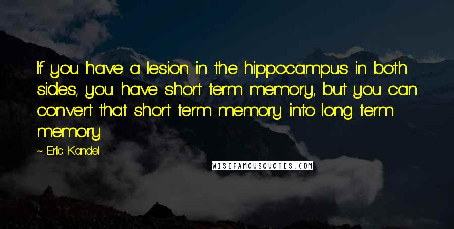 Eric Kandel Quotes: If you have a lesion in the hippocampus in both sides, you have short term memory, but you can convert that short term memory into long term memory.