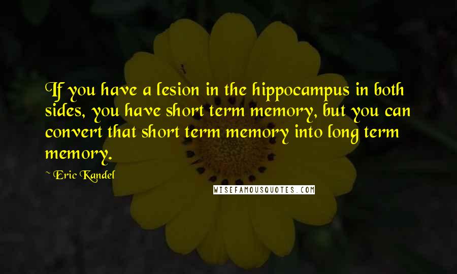 Eric Kandel Quotes: If you have a lesion in the hippocampus in both sides, you have short term memory, but you can convert that short term memory into long term memory.