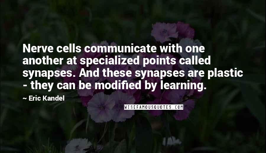 Eric Kandel Quotes: Nerve cells communicate with one another at specialized points called synapses. And these synapses are plastic - they can be modified by learning.