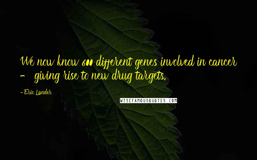 Eric Lander Quotes: We now know 600 different genes involved in cancer - giving rise to new drug targets.