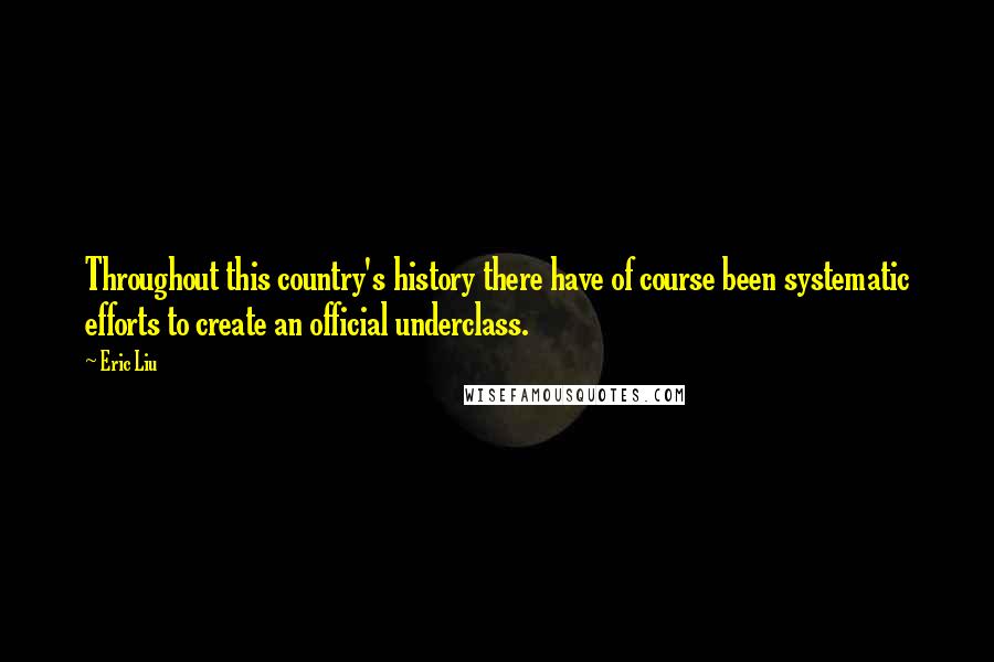 Eric Liu Quotes: Throughout this country's history there have of course been systematic efforts to create an official underclass.