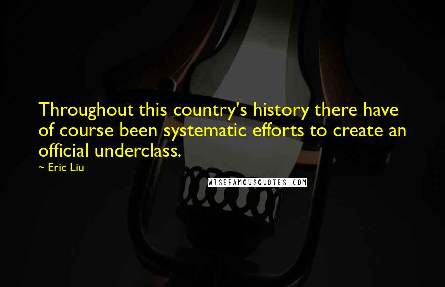 Eric Liu Quotes: Throughout this country's history there have of course been systematic efforts to create an official underclass.