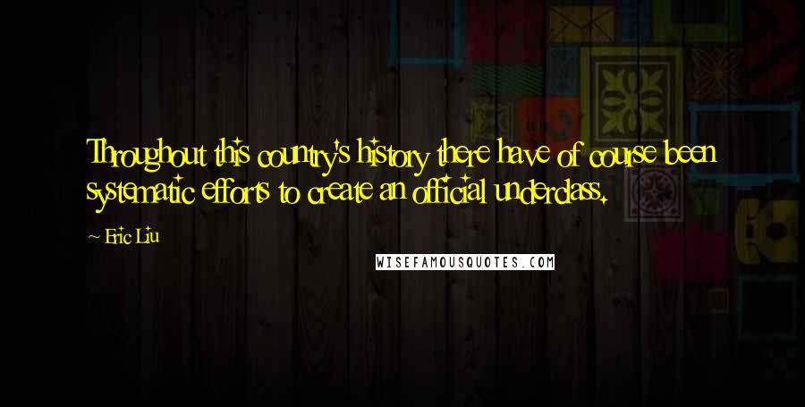 Eric Liu Quotes: Throughout this country's history there have of course been systematic efforts to create an official underclass.