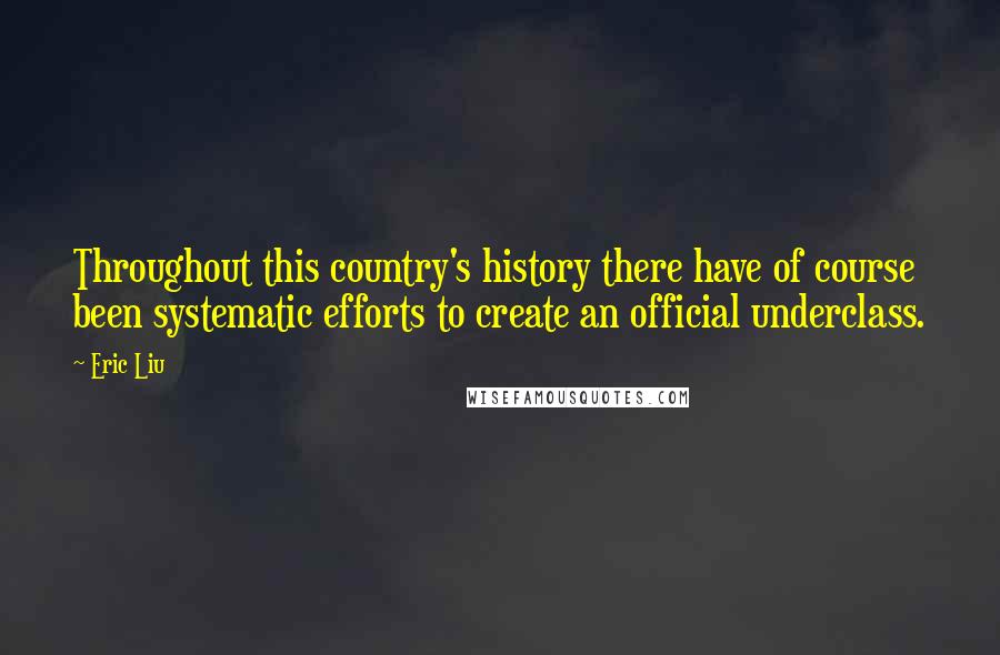 Eric Liu Quotes: Throughout this country's history there have of course been systematic efforts to create an official underclass.