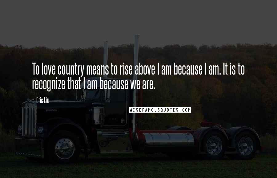 Eric Liu Quotes: To love country means to rise above I am because I am. It is to recognize that I am because we are.