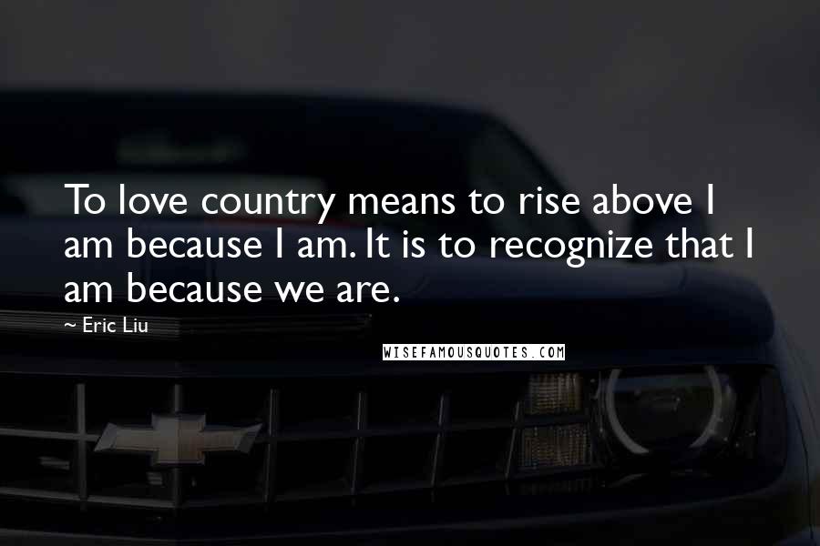 Eric Liu Quotes: To love country means to rise above I am because I am. It is to recognize that I am because we are.
