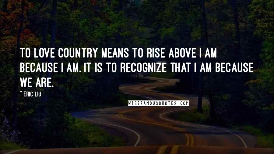 Eric Liu Quotes: To love country means to rise above I am because I am. It is to recognize that I am because we are.
