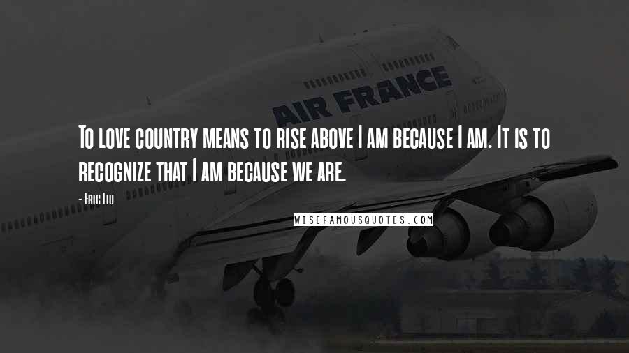 Eric Liu Quotes: To love country means to rise above I am because I am. It is to recognize that I am because we are.