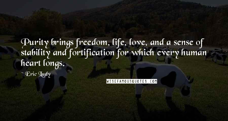 Eric Ludy Quotes: Purity brings freedom, life, love, and a sense of stability and fortification for which every human heart longs.