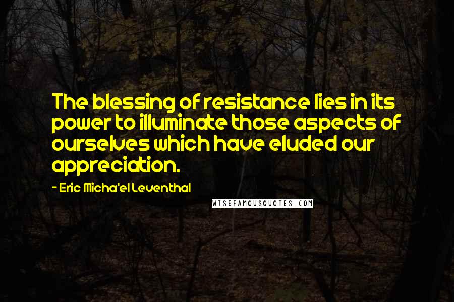 Eric Micha'el Leventhal Quotes: The blessing of resistance lies in its power to illuminate those aspects of ourselves which have eluded our appreciation.