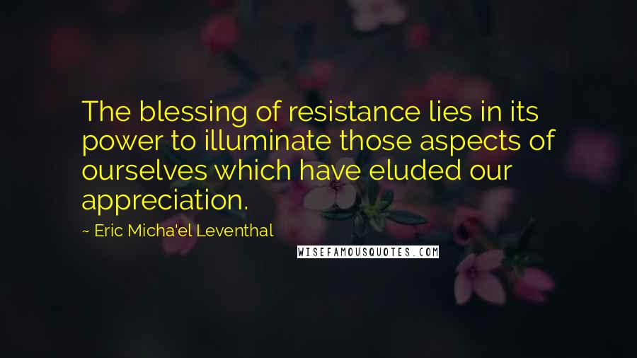 Eric Micha'el Leventhal Quotes: The blessing of resistance lies in its power to illuminate those aspects of ourselves which have eluded our appreciation.