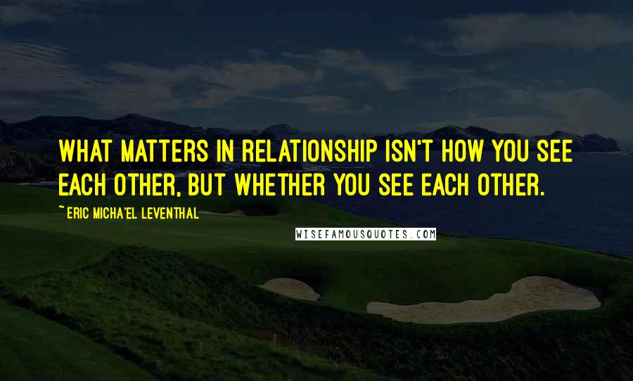 Eric Micha'el Leventhal Quotes: What matters in relationship isn't how you see each other, but whether you see each other.