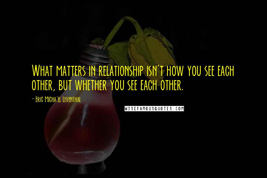 Eric Micha'el Leventhal Quotes: What matters in relationship isn't how you see each other, but whether you see each other.