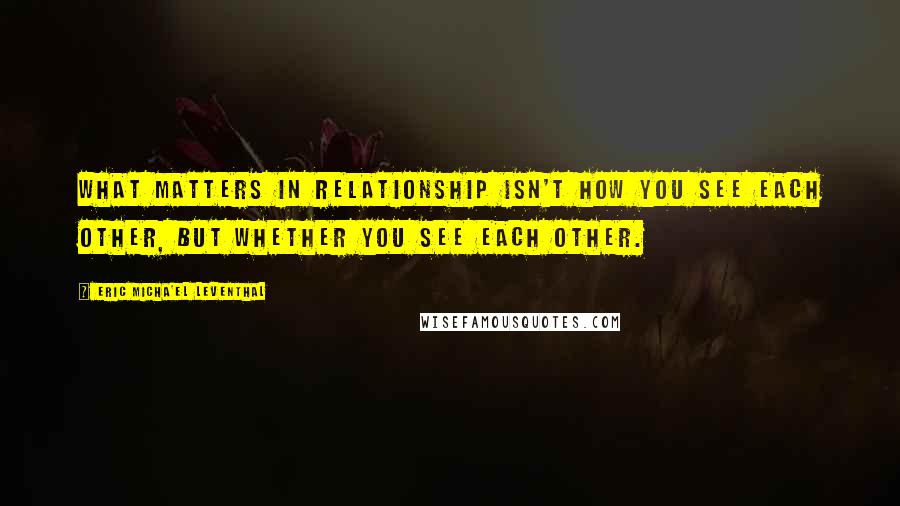 Eric Micha'el Leventhal Quotes: What matters in relationship isn't how you see each other, but whether you see each other.