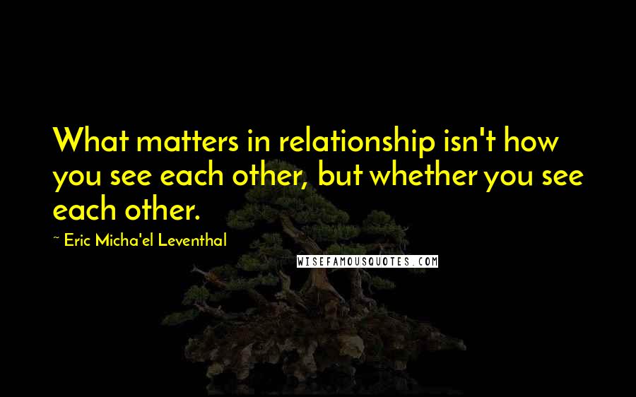 Eric Micha'el Leventhal Quotes: What matters in relationship isn't how you see each other, but whether you see each other.