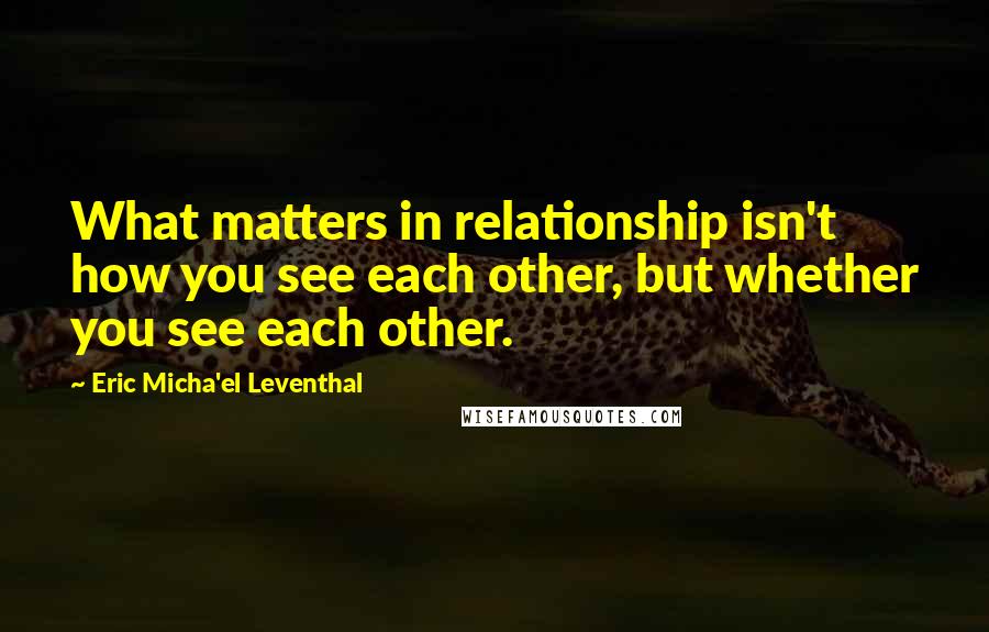 Eric Micha'el Leventhal Quotes: What matters in relationship isn't how you see each other, but whether you see each other.