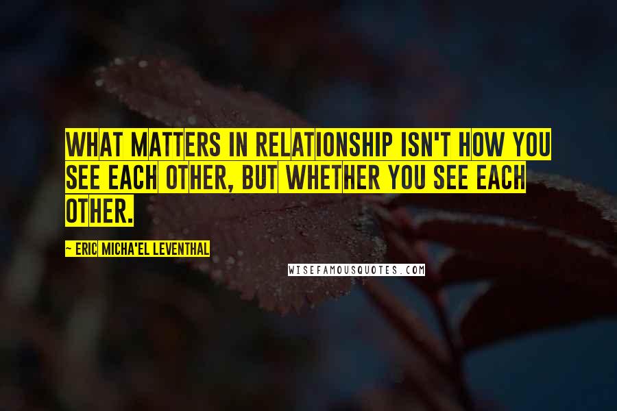 Eric Micha'el Leventhal Quotes: What matters in relationship isn't how you see each other, but whether you see each other.