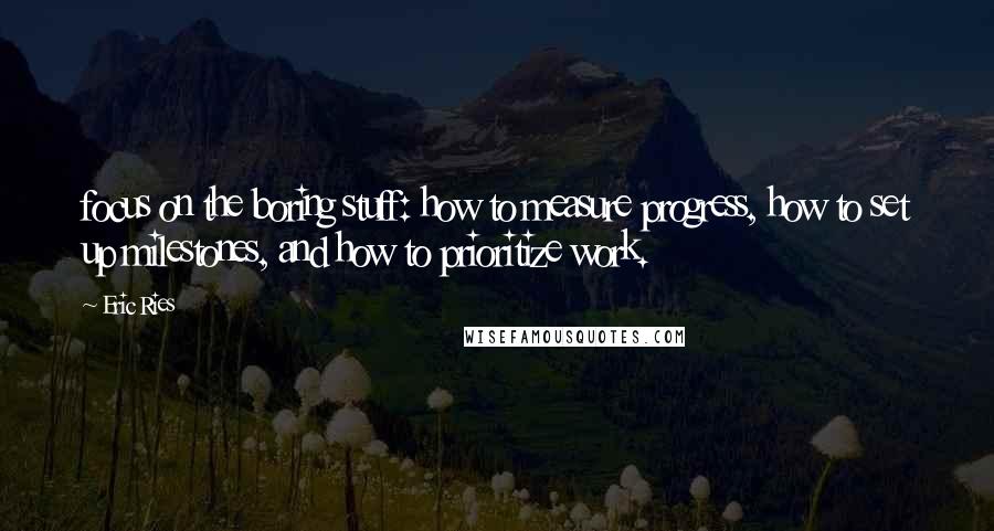 Eric Ries Quotes: focus on the boring stuff: how to measure progress, how to set up milestones, and how to prioritize work.