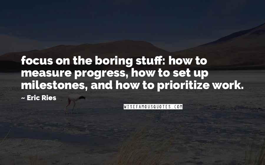 Eric Ries Quotes: focus on the boring stuff: how to measure progress, how to set up milestones, and how to prioritize work.