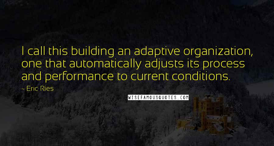 Eric Ries Quotes: I call this building an adaptive organization, one that automatically adjusts its process and performance to current conditions.