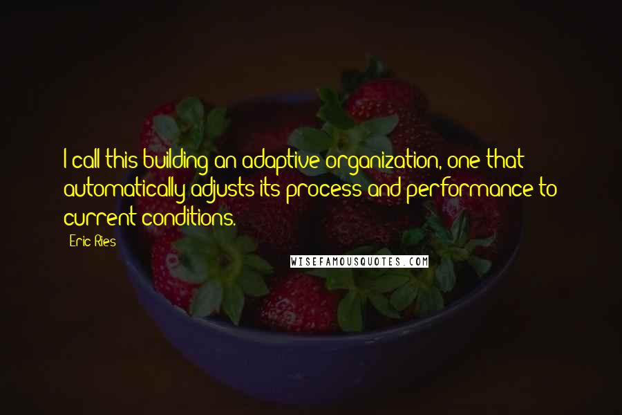 Eric Ries Quotes: I call this building an adaptive organization, one that automatically adjusts its process and performance to current conditions.