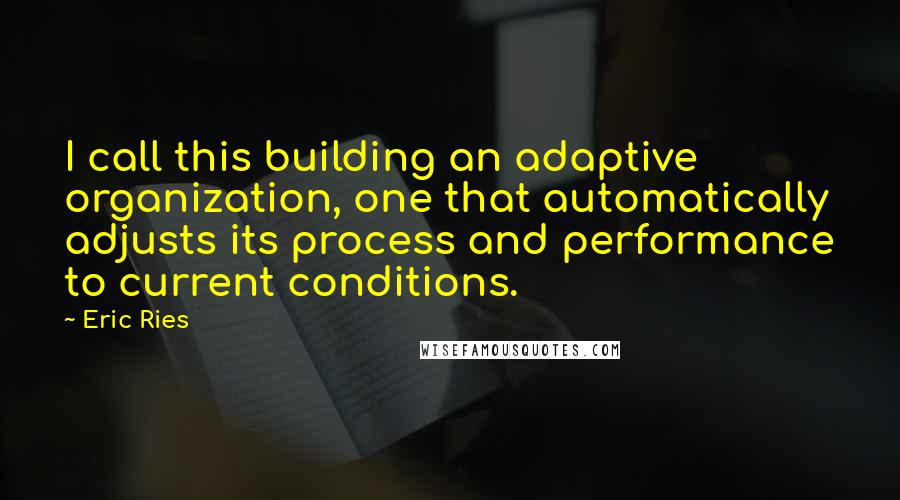 Eric Ries Quotes: I call this building an adaptive organization, one that automatically adjusts its process and performance to current conditions.