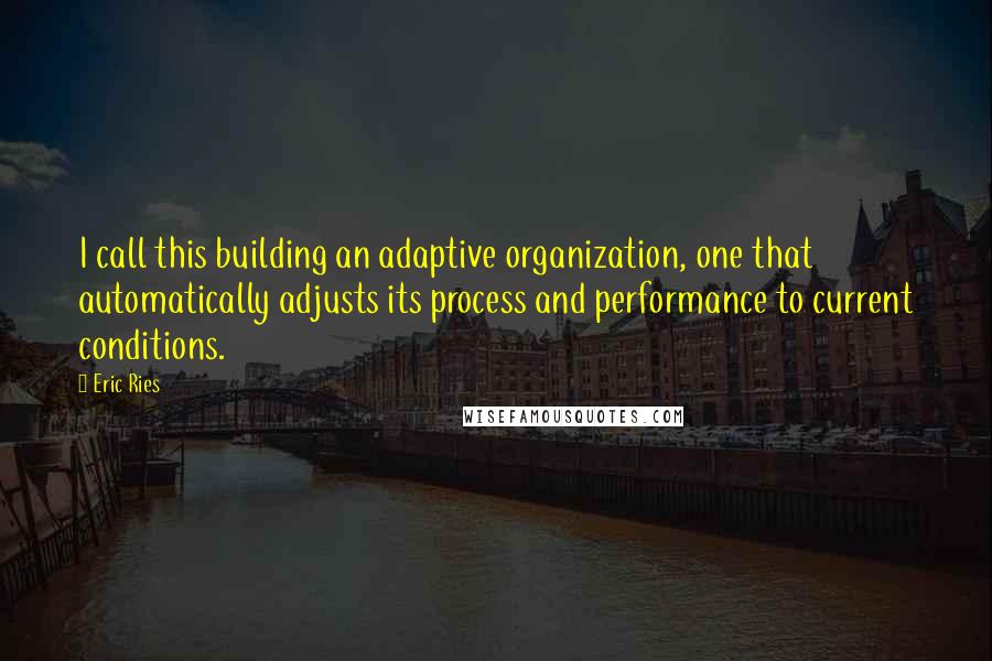 Eric Ries Quotes: I call this building an adaptive organization, one that automatically adjusts its process and performance to current conditions.