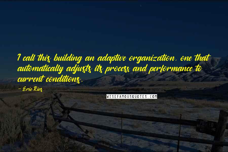 Eric Ries Quotes: I call this building an adaptive organization, one that automatically adjusts its process and performance to current conditions.