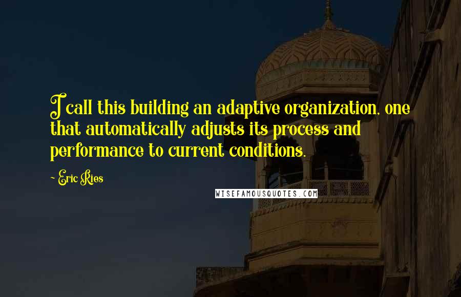 Eric Ries Quotes: I call this building an adaptive organization, one that automatically adjusts its process and performance to current conditions.