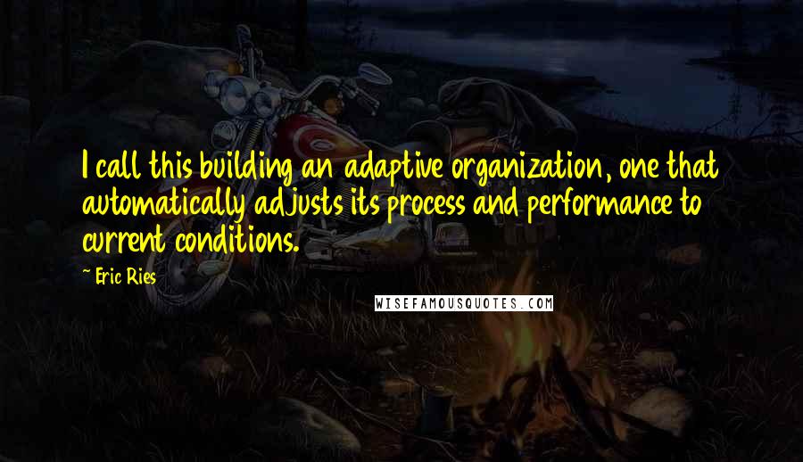 Eric Ries Quotes: I call this building an adaptive organization, one that automatically adjusts its process and performance to current conditions.