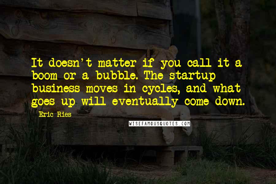 Eric Ries Quotes: It doesn't matter if you call it a boom or a bubble. The startup business moves in cycles, and what goes up will eventually come down.