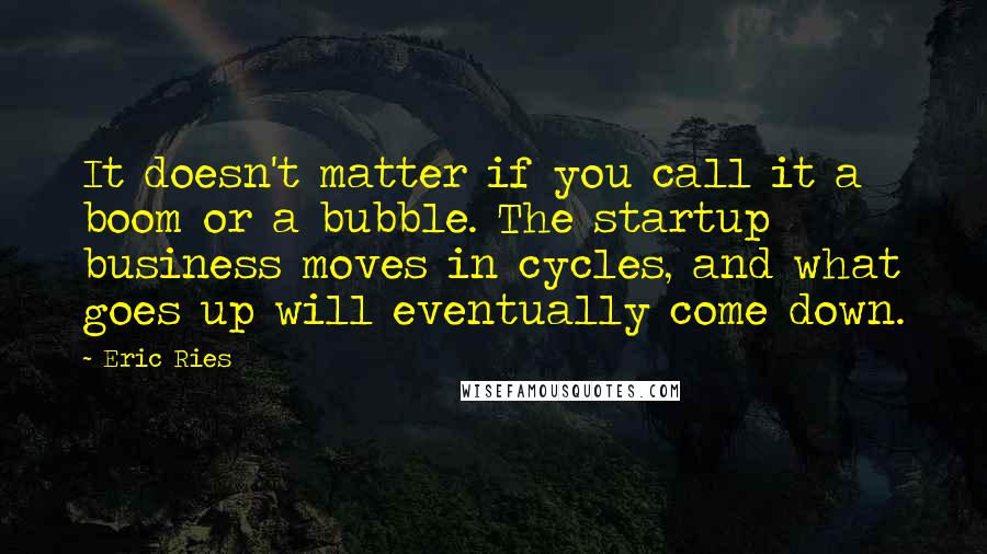 Eric Ries Quotes: It doesn't matter if you call it a boom or a bubble. The startup business moves in cycles, and what goes up will eventually come down.