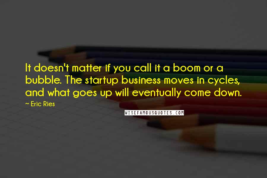 Eric Ries Quotes: It doesn't matter if you call it a boom or a bubble. The startup business moves in cycles, and what goes up will eventually come down.