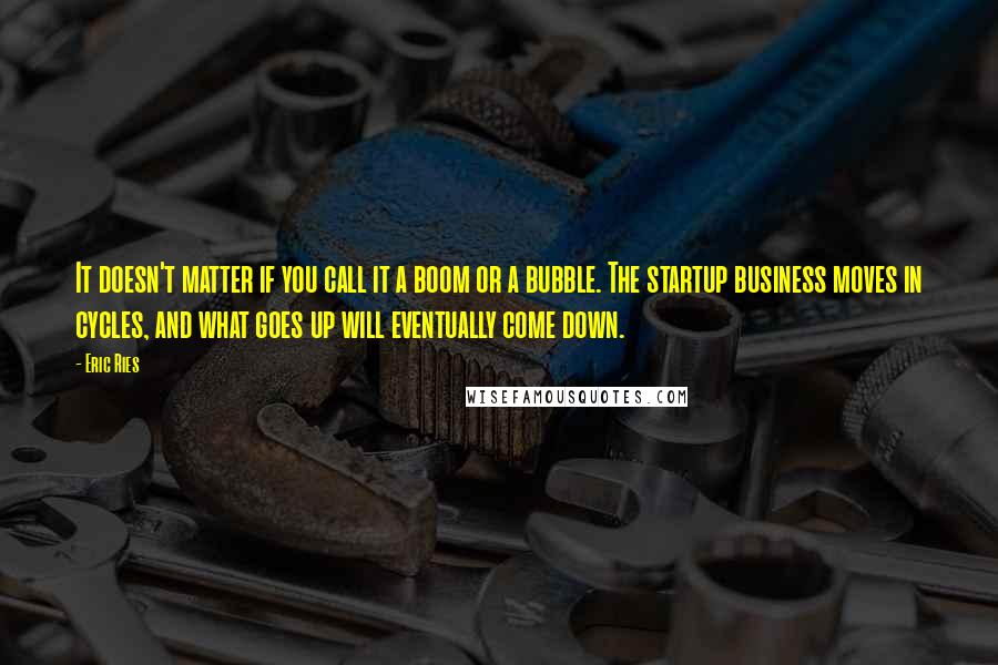 Eric Ries Quotes: It doesn't matter if you call it a boom or a bubble. The startup business moves in cycles, and what goes up will eventually come down.