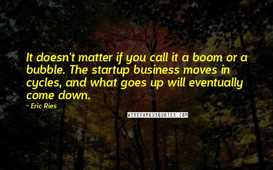 Eric Ries Quotes: It doesn't matter if you call it a boom or a bubble. The startup business moves in cycles, and what goes up will eventually come down.