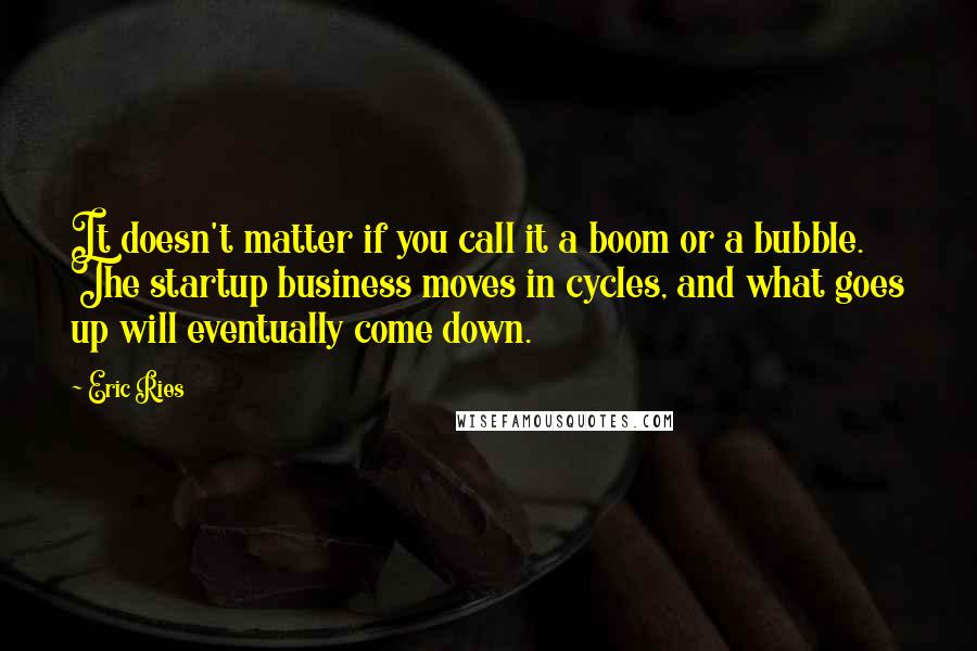 Eric Ries Quotes: It doesn't matter if you call it a boom or a bubble. The startup business moves in cycles, and what goes up will eventually come down.