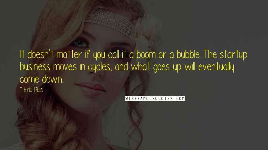 Eric Ries Quotes: It doesn't matter if you call it a boom or a bubble. The startup business moves in cycles, and what goes up will eventually come down.