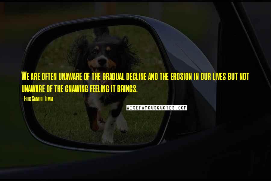 Eric Samuel Timm Quotes: We are often unaware of the gradual decline and the erosion in our lives but not unaware of the gnawing feeling it brings.