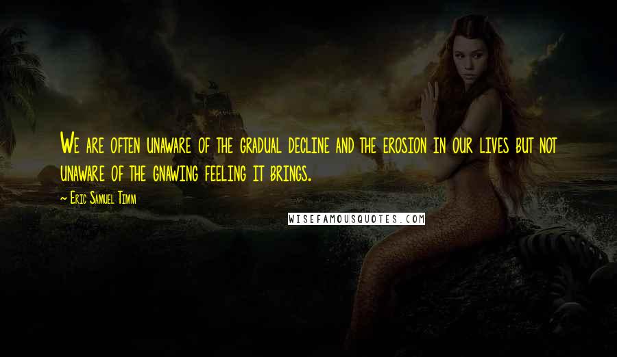 Eric Samuel Timm Quotes: We are often unaware of the gradual decline and the erosion in our lives but not unaware of the gnawing feeling it brings.