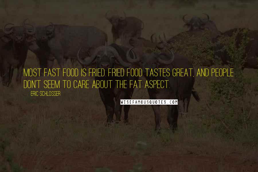 Eric Schlosser Quotes: Most fast food is fried. Fried food tastes great, and people don't seem to care about the fat aspect.