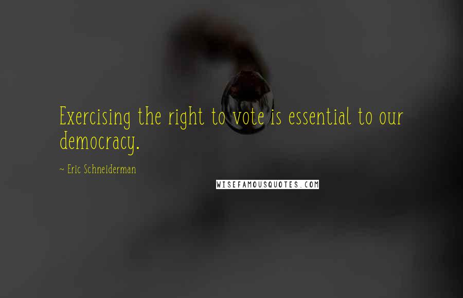 Eric Schneiderman Quotes: Exercising the right to vote is essential to our democracy.