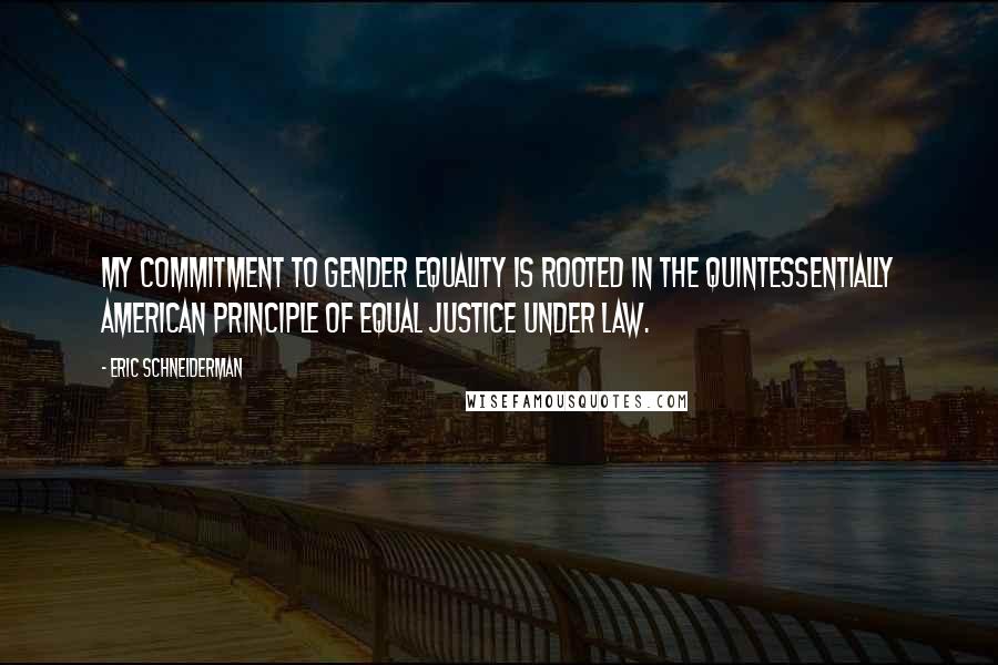 Eric Schneiderman Quotes: My commitment to gender equality is rooted in the quintessentially American principle of equal justice under law.