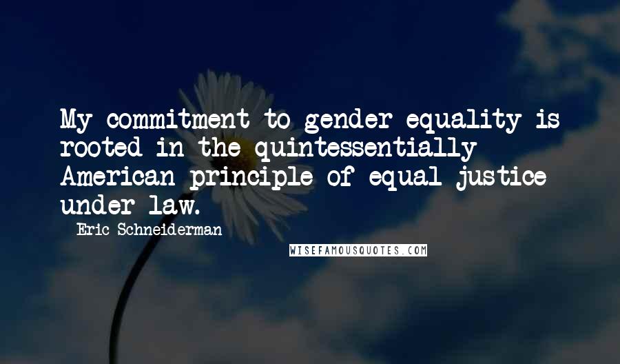 Eric Schneiderman Quotes: My commitment to gender equality is rooted in the quintessentially American principle of equal justice under law.