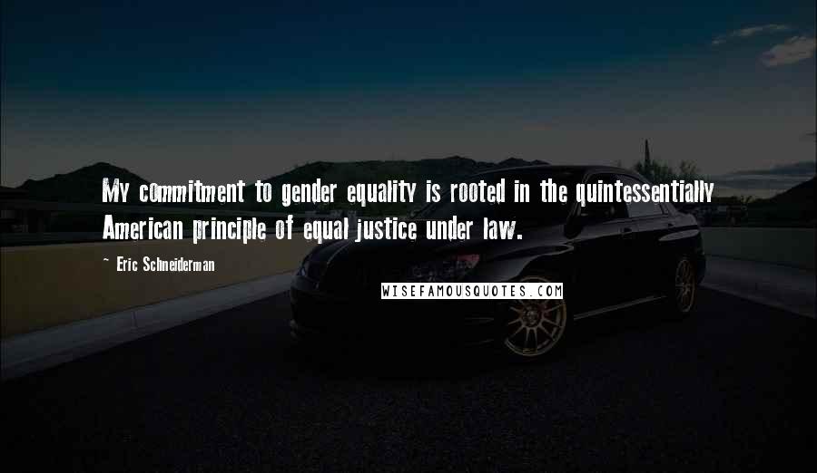 Eric Schneiderman Quotes: My commitment to gender equality is rooted in the quintessentially American principle of equal justice under law.