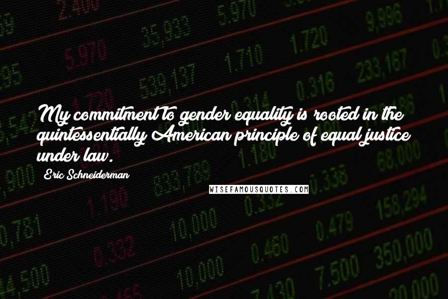 Eric Schneiderman Quotes: My commitment to gender equality is rooted in the quintessentially American principle of equal justice under law.